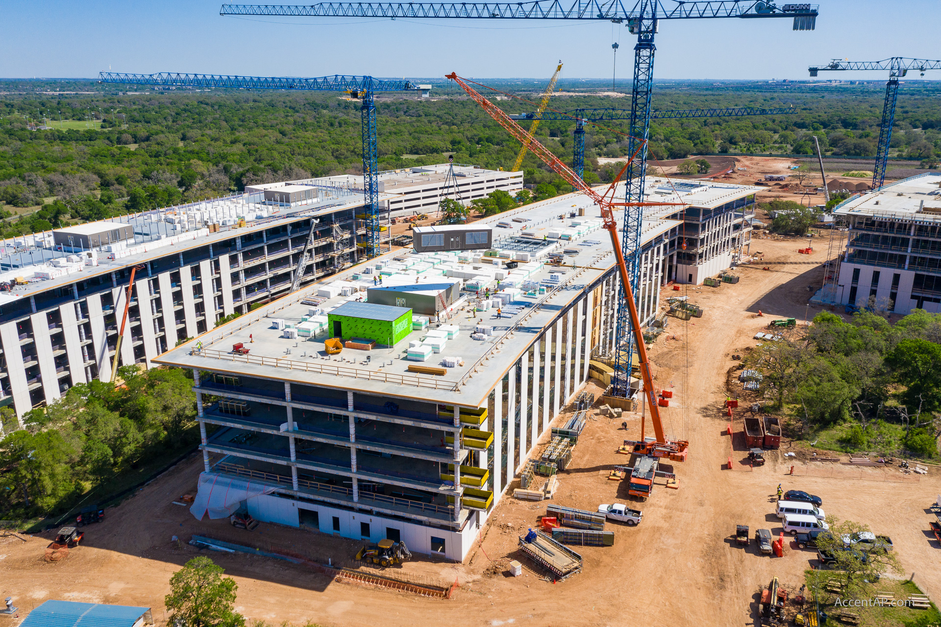 Aerial photography building cranes construction Austin