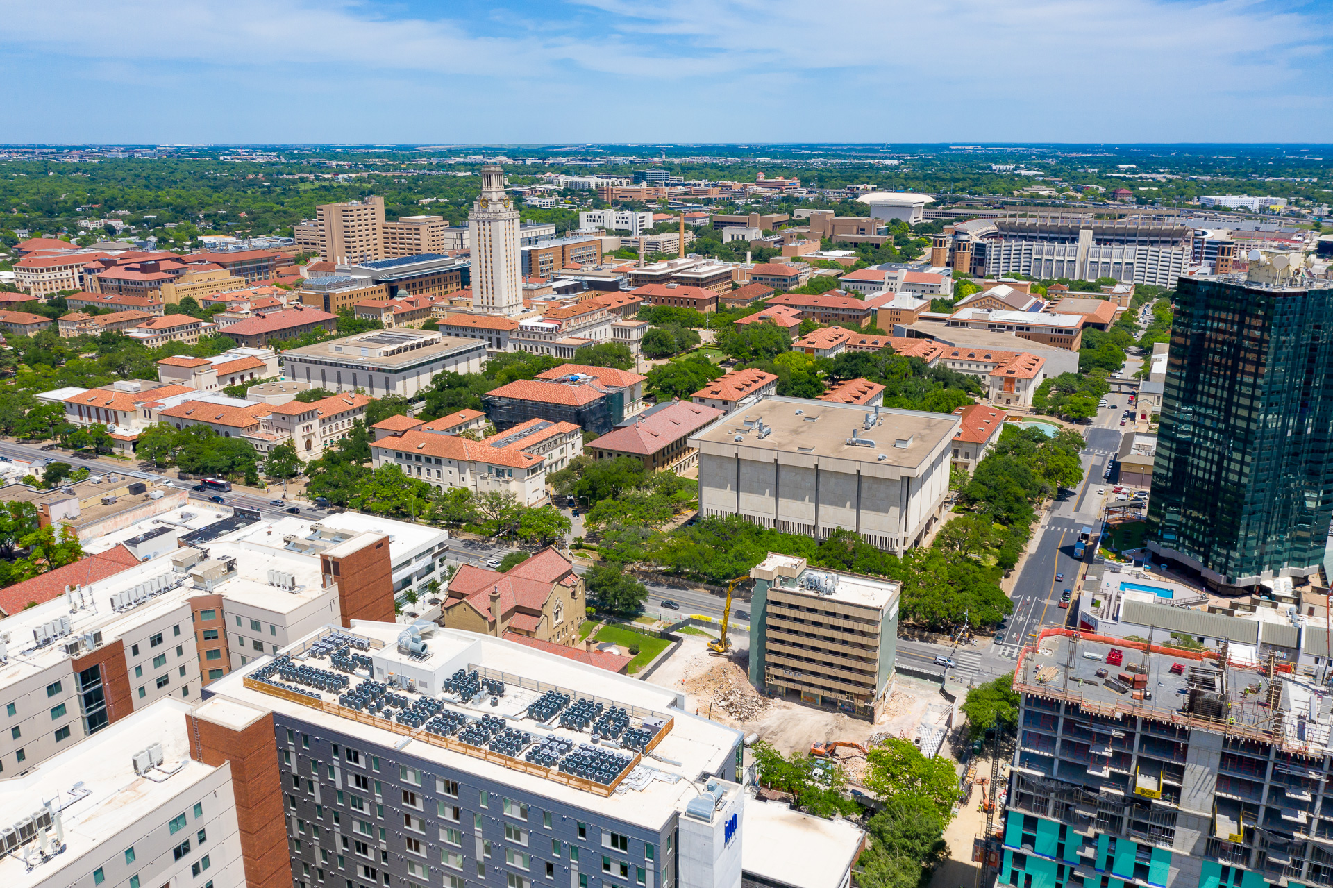 Aerial drone photography UT campus Austin Texas