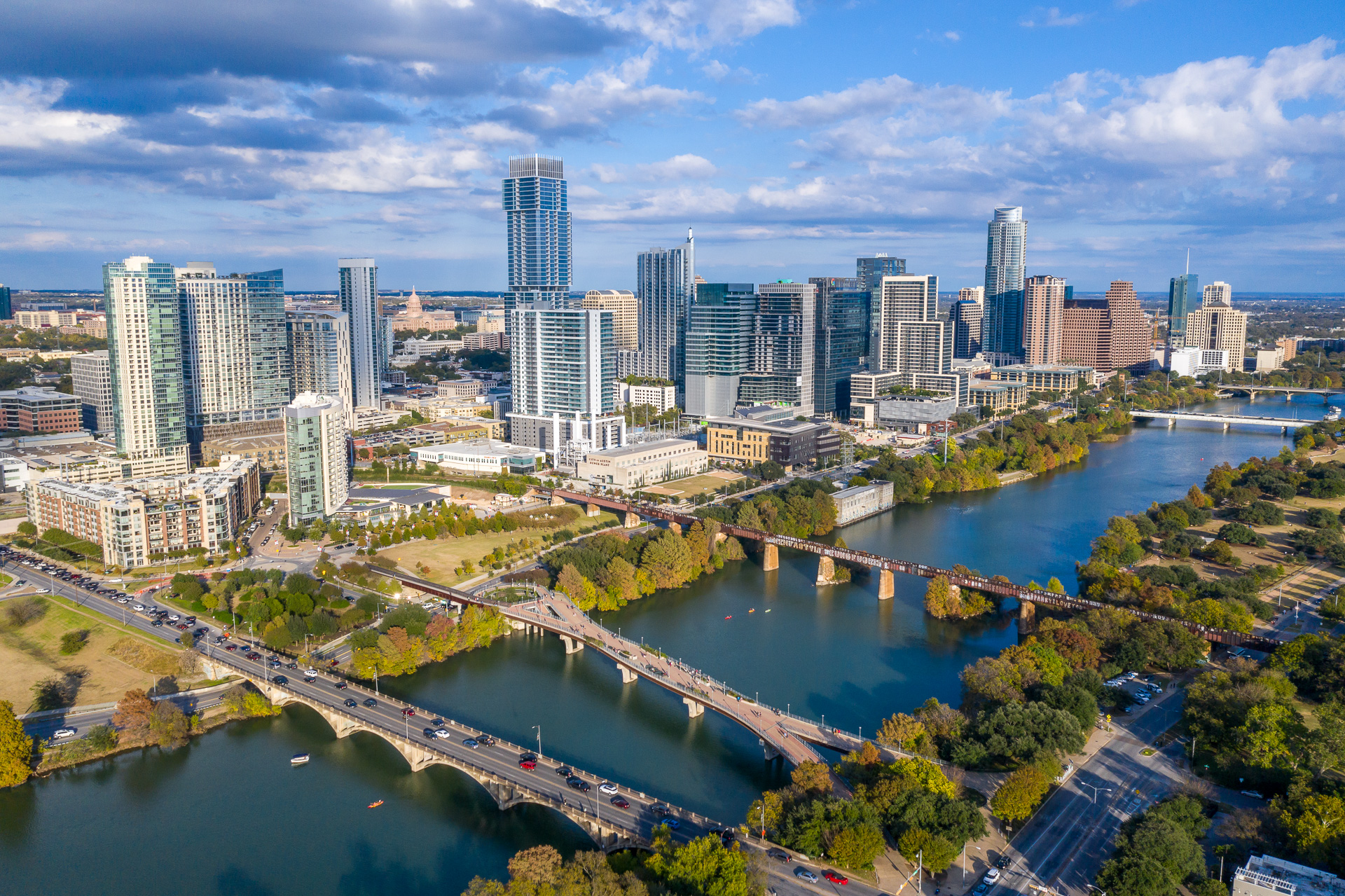 Aerial photography downtown Austin Texas