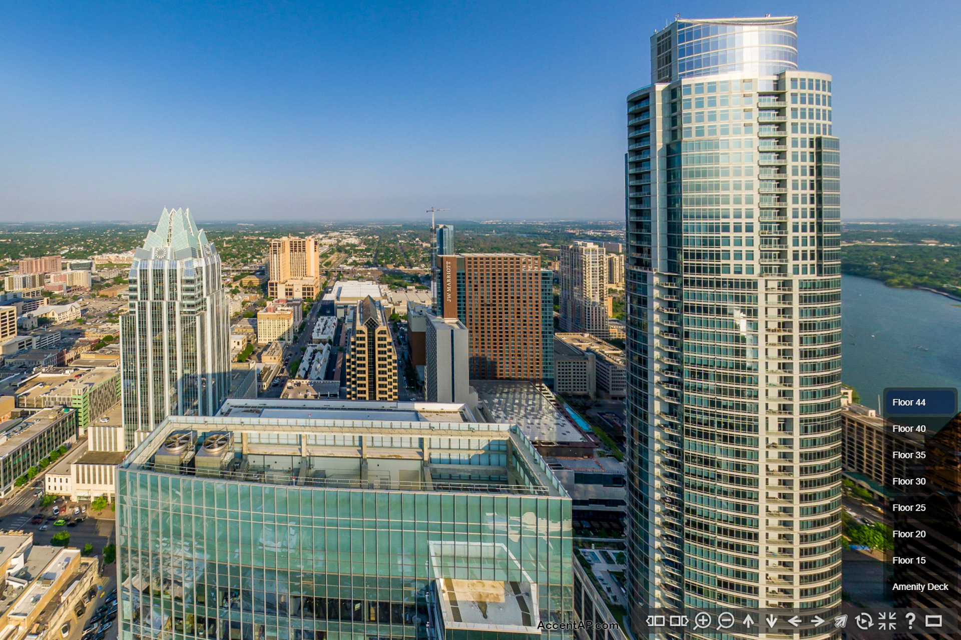360 panorama aerial view study Austin high rise